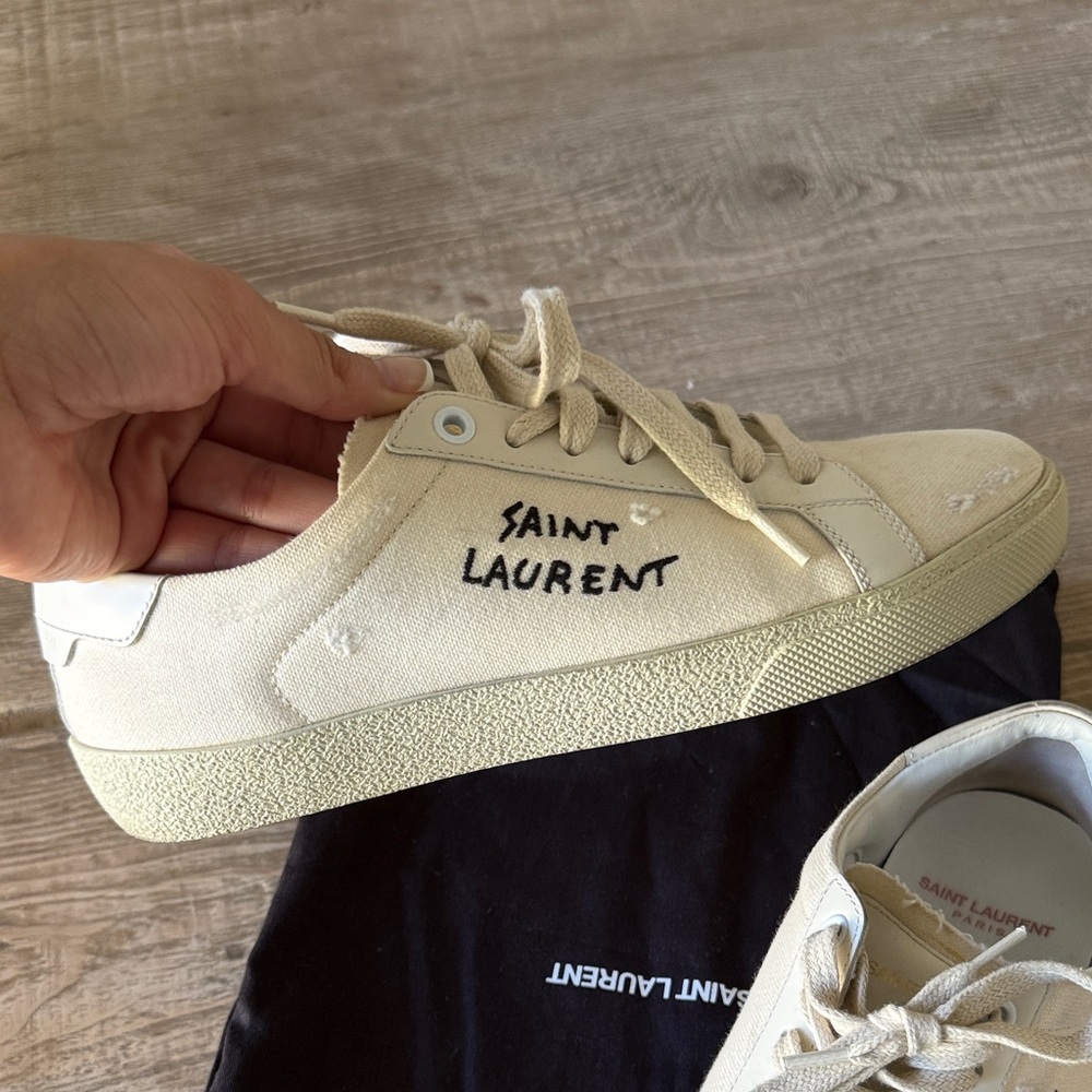 Saint Laurent Off-White Canvas Sneakers - Picture 2 of 7